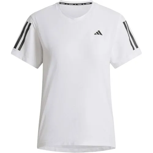 adidas Damen Own The Run Base Tee - Weiß/Schwarz, XXS - Funktionsshirt mit regulärem Schnitt, aus 86% recyceltem Polyester. Das feuchtigkeitsabsorbierende AEROREADY-Material sorgt für Trockenheit und Komfort beim Laufen.
