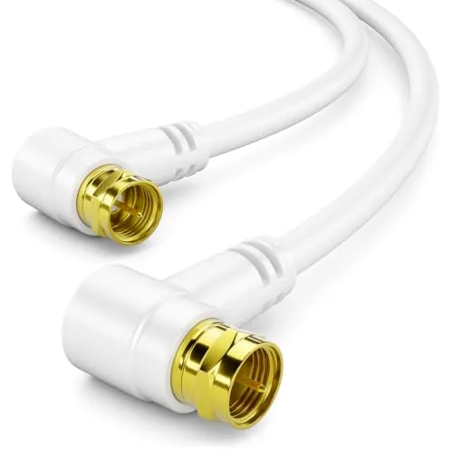 deleyCON 2m SAT TV Antennenkabel Winkel Koaxial Kabel F-Stecker HDTV 4K | 3-fach Schirmung, Winkel auf Winkel, DVB-S, DVB-S2, Radio DAB, DVB-T2 - Weiß