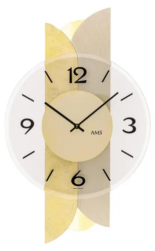 AMS Wanduhr W9643 – Elegante Holz-Wanduhr in Gold