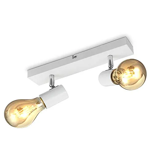 B.K.Licht - Deckenlampe schwenkbar, E27 Fassung, max. 60 Watt, Vintage, Deckenleuchte, Lampe, Wohnzimmerlampe, Schlafzimmerlampe, Küchenlampe, Deckenstrahler, Retro, 30x5x11 cm, Weiß