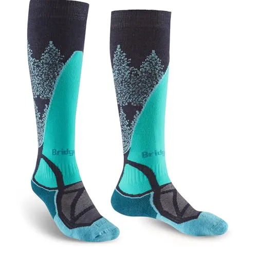 Bridgedale Ski Midweight Merino Performance Sock – Damen, Dark Denim/Aqua, M, Dark Denim/Aqua, Medium