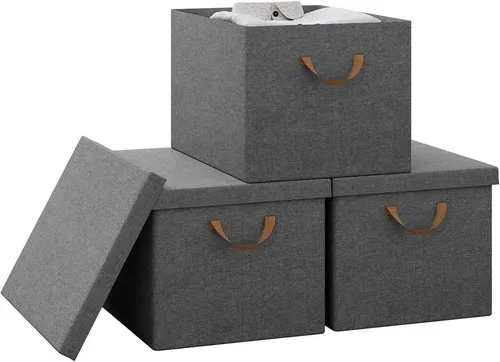 Woltu Aufbewahrungsbox Set (3 St.), faltbar mit Deckel und Griffen - Praktisches Set mit 3 faltbaren Aufbewahrungsboxen, ideal zur Organisation von Kleidung und Spielzeug. Der staubdichte Deckel und die robusten Griffe sorgen für eine einfache Handhabung und saubere Aufbewahrung.