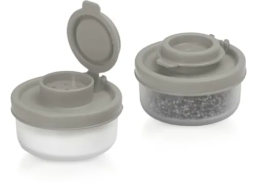 SIGNORAWARE Salz- und Pfefferstreuer, feuchtigkeitsbeständig, 2er-Set, klein, Mini-Salzstreuer, für unterwegs, Camping, Picknick, Outdoor, Küche, Lunchboxen, Reisen, Gewürz-Set, transparent mit roten