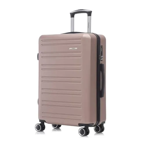 yonsly Koffer Suitcase, Trolley Reisekoffer, Rollkoffer Handgepäck mit 4 Rollen 360°, Hartschalenreisekoffer, Zahlenschloss, Weicher Gummigriff (L, Roségold)