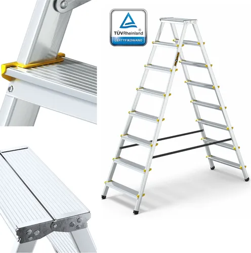 Drabest | Klappleiter - 8 Stufen, Tragfähigkeit 150kg - Doppelseitige Leiter, Alu Leiter, Anti-Rutsch-Füße, Trittleiter, Leiter