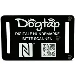 NFC21 Hunde-Halsband Digitale Hundemarke DOGTAP Light, Silikon, mit NFC-Chip und QR-Code für Kontaktdaten und Steckbrief, wasserfest schwarz Big (67 x 40 mm)