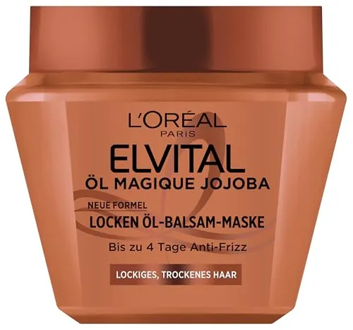 L'Oréal Paris Elvital Öl Magique Jojoba Locken Öl - Balsam - Maske, Neue Formel, Lockenpflege, bis zu 4 Tage Anti-Frizz, intensive Haarpflege, definierte Locken, für lockiges & trockenes Haar, 300ml