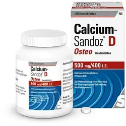 Calcium Sandoz D Osteo 500mg/400I.E. Kautablette - Arzneimittel zur Vorbeugung und Behandlung von Vitamin-D- und Calcium-Mangelzuständen bei älteren Menschen, unterstützt die Osteoporose-Prävention.