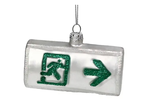 HD Collection Christbaumschmuck, Christbaumschmuck Glas 9cm Notausgangsschild Figur Weiß / Grün