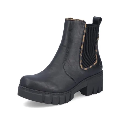 Rieker Damen Klassische Stiefeletten 74562, Schwarz, 38 EU - Wanderschuhe mit losem Fußbett, ideal für Komfort und Anpassungsfähigkeit. Perfekt für den Übergang, mit modischem Blockabsatz und Reißverschluss.