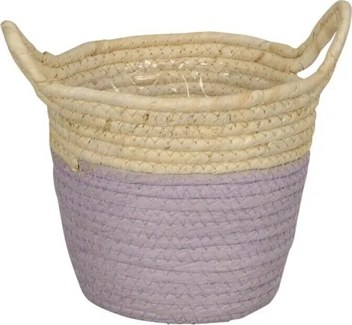 Korb aus Maisblatt mit Henkel Aufbewahrung Ø17 H15cm Geschenk natur/flieder