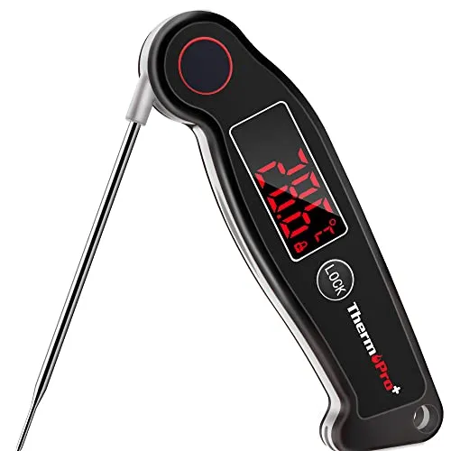 ThermoPro TP19 IP65 Wasserdicht Fleischthermometer ±0.5℃ Genau Küchenthermometer 2-3s Reaktionszeit Bratenthermometer Einstichthermometer für Braten, Wein, BBQ Schwarz