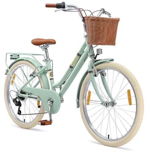 BIKESTAR Alu Kinderfahrrad 24 Zoll | Mint, 7 Gänge & Korb in türkis von BIKESTAR
