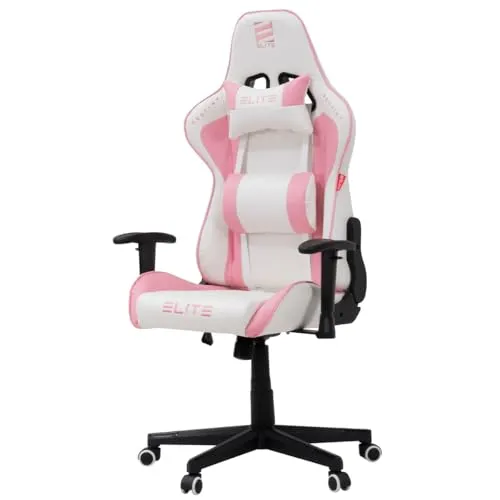 ELITE Gaming Stuhl MG200 Destiny - Ergonomischer Racing Gaming-Stuhl (Weiß/Pink) - Gaming-Stuhl mit ergonomischer Sitzform, stufenlos verstellbar und bis zu 170 kg belastbar. Ideal für stundenlanges Spielen und Arbeiten.