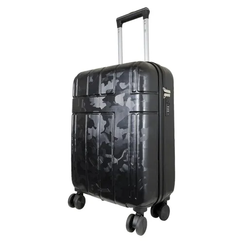 Kleiner ABS Handgepäck Reisekoffer Camo 55cm - Schwarz - Robuster Handgepäck-Koffer in Größe S mit unempfindlicher Oberfläche. Ideal für Reisen, ausgestattet mit 4 drehbaren Doppelrädern und einem praktischen Zahlenschloss für Sicherheit und Komfort.