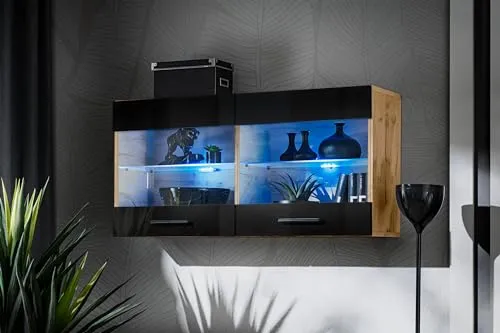 Komodee Vitrine Savona Schwarz/Wotan 100x50x30 cm