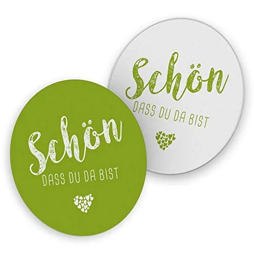 itenga 40x Bierdeckel Untersetzer Schön DASS du da bist rund 10,7 cm Tischdeko für Veranstaltung Gäste Feier (frühlingsgrün)