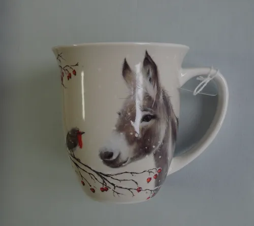 Porzellan Tassen ESEL Rotkehlchen Ambiente 0,4l Becher groß Tiere Winter Weihn 1