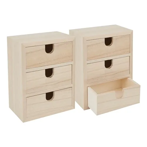 VBS 2er-Pack Mini-Schränkchen mit 3 Schüben 14,5x11,5x7cm Organizer Schubladenstystem Schubladenschrank