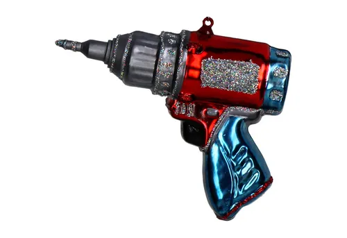 HD Collection Christbaumschmuck, Christbaumschmuck Glas 12,7cm Bohrmaschine Figur Rot / Blau