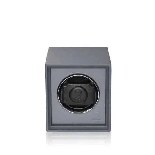 MODALO Twist Uhrenbeweger Automatik für 1 Uhr/Watch Winder – leiser Motor, 900 TPD, Massivholz & Leder, Kratzfeste Oberfläche, für Herren und Damen (Mattgrau)