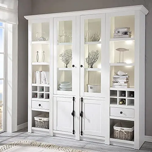 Lomadox Buffet WINGST-61 in Weiß mit LED-Beleuchtung - Buffetschränke aus hochwertiger Spanplatte, 194 cm breit und 207 cm hoch, inklusive moderner LED-Beleuchtung für stilvolle Akzente in Ihrem Wohnraum.