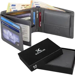 Leder Geldbörse Herren Portemonnaie RFID Querformat Geldbeutel Echtleder (9901) Grau