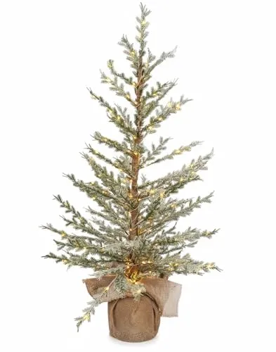 formano LED Deko-Tanne 95 cm 160 warmweißen Lichtern künstlicher Weihnachtsbaum mit Jute umwickelt, Schneedekor, GS-geprüft IP44 - Festliche Deko für Innen & geschützten Außenbereich