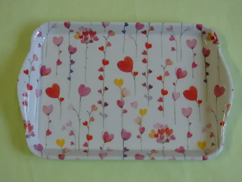 Ambiente 1x Tablett Herz viele  Girlande ca. 13 x 21 cm Herzen Liebe