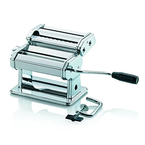 Kela 11720 Nudelmaschine Antonietta - 3 Pasta-Sorten - Nudelmaschine für 3 Pasta-Sorten aus hochwertigem Chromstahl. Mit 9 Teigdickeinstellungen für perfekten Genuss von Lasagne, Fettuccine oder Spaghetti.