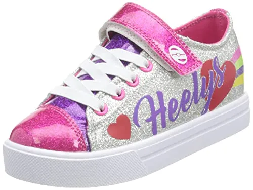 Heelys Jungen Snazzy X2 Sneaker, Silbernes Regenbogenherz - Sneaker mit 2 x 2 Rädern für coole Fahrten, gepolstert für höchsten Komfort und mit strapazierfähiger Gummisohle für optimale Sicherheit.