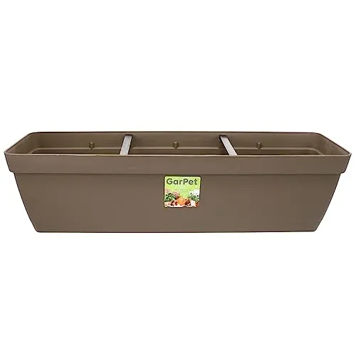 GarPet Blumenkasten Balkongeländer Balkon Blumenkasten Balkonkasten mit Halterung Balkonkasten Geländerkästen Balkonkasten mit Wasserspeicher 60 cm Taupe