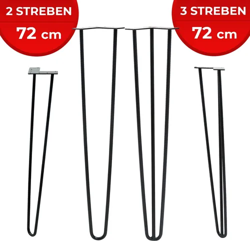Hairpin Tischbeine 4er Metall 2-3 Streben Schwarz Haarnadel Möbelfüße Hairpin Legs Haarnadelbeine Tischgestell Tischkufe Länge: 72 cm Modelle: 2 Streben