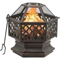 vidaXL Rustikale Feuerstelle XXL mit Schürhaken - Grills - Rustikale Feuerstelle aus Stahl, ideal für Garten und Terrasse, sorgt für Wärme und Atmosphäre, mit Sicherheitsgitter und praktischem Schürhaken.