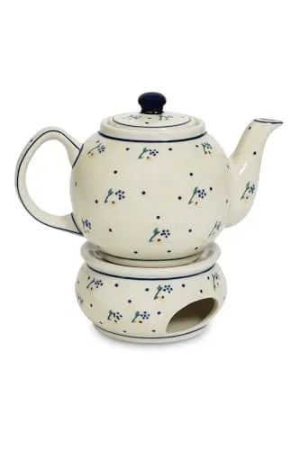 Original Bunzlauer Keramik Teekanne mit Stövchen 1.00 Liter im Dekor 111