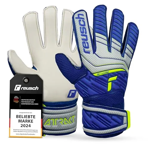 Reusch Unisex Torwarthandschuhe Attrakt Solid Junior - Torwarthandschuhe für Kinder, ideal für alle Wetterbedingungen. Expanse Cut für optimalen Ballkontakt und Grip, gefertigt aus hochwertigem deutschen Latex.