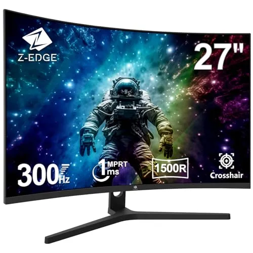 Z-Edge 27 Zoll Curved Gaming Monitor 300Hz - Gaming Monitor mit 300Hz Bildwiederholrate und 1ms Reaktionszeit für ultraflüssiges Gameplay. VESA-kompatibel und ideal für immersive Spielerlebnisse.