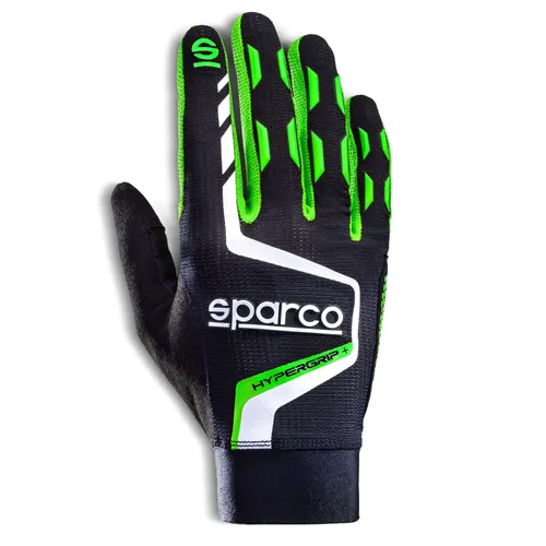 Sparco Hypergrip + T 10 Handschuhe - Motorradhandschuhe in Schwarz/Grün mit geschlossenem Zehenbereich und flachem Absatz für optimalen Grip und Komfort auf der Straße.