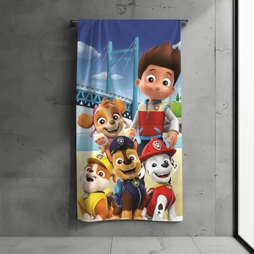 PAW PATROL Kinder Badehandtuch Strandtuch Handtuch, 70x140 cm, 100% Baumwolle, weich, saugfähig, mit Chase, Skye, Marshall, Everest, für Mädchen und Junge, (Bunt)