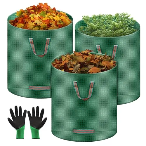 3X 272L Gartenabfallsack Laubsack, Inkl Handschuhe, Groß Robust Gartensack Extra Stabil Selbststehend Garten Sack Abfallsack Faltbar Aus Polypropylen-Gewebe für Gras Laub Hecke Gartenabfall
