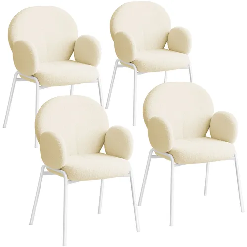 TecTake Stuhl Scandi gepolstert - 4er Set in creme - Esszimmerstuhl im nordischen Design mit kuscheligem Bouclé-Stoff und extra dicker Polsterung für höchsten Komfort. Ideal für gemütliche Leseabende oder als stilvolles Highlight am Tisch.