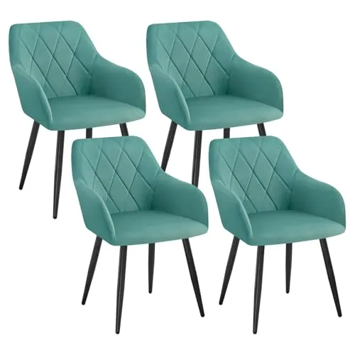 WOLTU 4er Set Esszimmerstühle mit Armlehne - Bequemer Samtstuhl in Türkis - Esszimmerstühle mit ergonomischem Design, bequemen Samtbezug und stabilen Metallbeinen für maximalen Komfort und Vielseitigkeit im Wohnbereich.