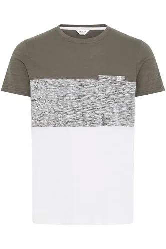 !Solid SDSinor Herren T-Shirt Kurzarm Shirt mit Streifen Rundhals-Ausschnitt Brusttasche 100% Baumwolle Regular fit, Größe:L, Farbe:Mid Grey (2842)