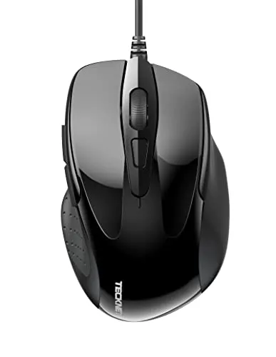 TECKNET Maus mit Kabel, 6400 DPI, Computermaus mit 6 Tasten, Schwarz