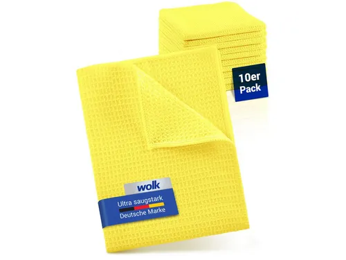 wolk Mikrofasertuch mit Waffelstruktur in gelb - Reinigungstuch (Polyester, 38x38 cm, 10er-Set, hygienisch auf 90° waschbar)