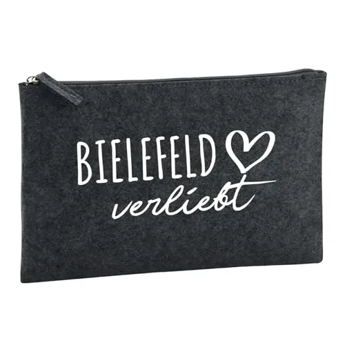 Huuraa Kulturbeutel Bielefeld verliebt Geschenk 1 Liter Filz Charcoal Kosmetiktasche Bielefeld Geschenkidee