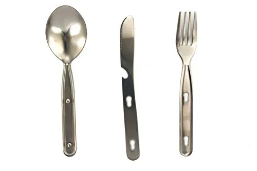 Campingbesteck 3-teilig Edelstahl Clipsystem 80g Survival Besteck set Essbesteck zusammensteckbar