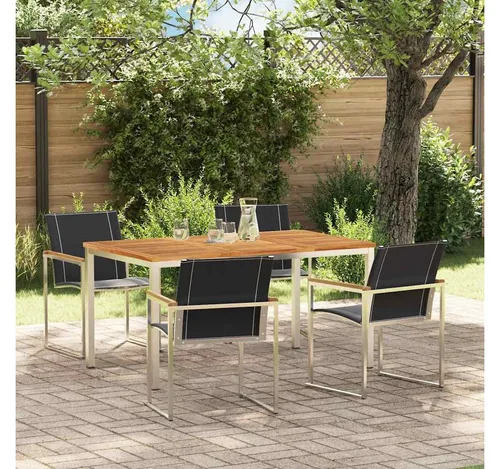 furnicato Garten-Essgruppe Echtholz Braun 180x90 cm - Stilvolles Set mit 4 Stühlen - Stilvolle Garten-Essgruppe für gesellige Runden. Robustes Set aus Echtholz und Edelstahl bietet hohen Komfort und Langlebigkeit. Ideal für entspannte Momente im Freien.
