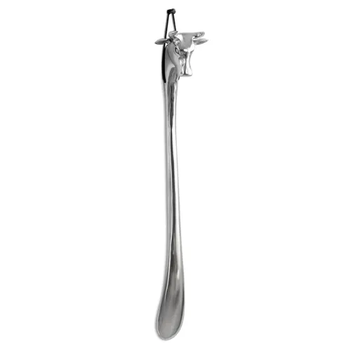 Langer Schuhlöffel Kuh silber Aluminium Komfort zum Aufhängen Anziehhilfe