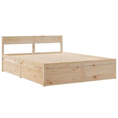 vidaXL Massivholzbett mit Schubladen 140x200cm - Doppelbett aus stabilem Kiefernholz mit praktischem Stauraum durch Schubladen. Ideal für ein modernes Schlafzimmer, bietet Komfort und rustikalen Charme.